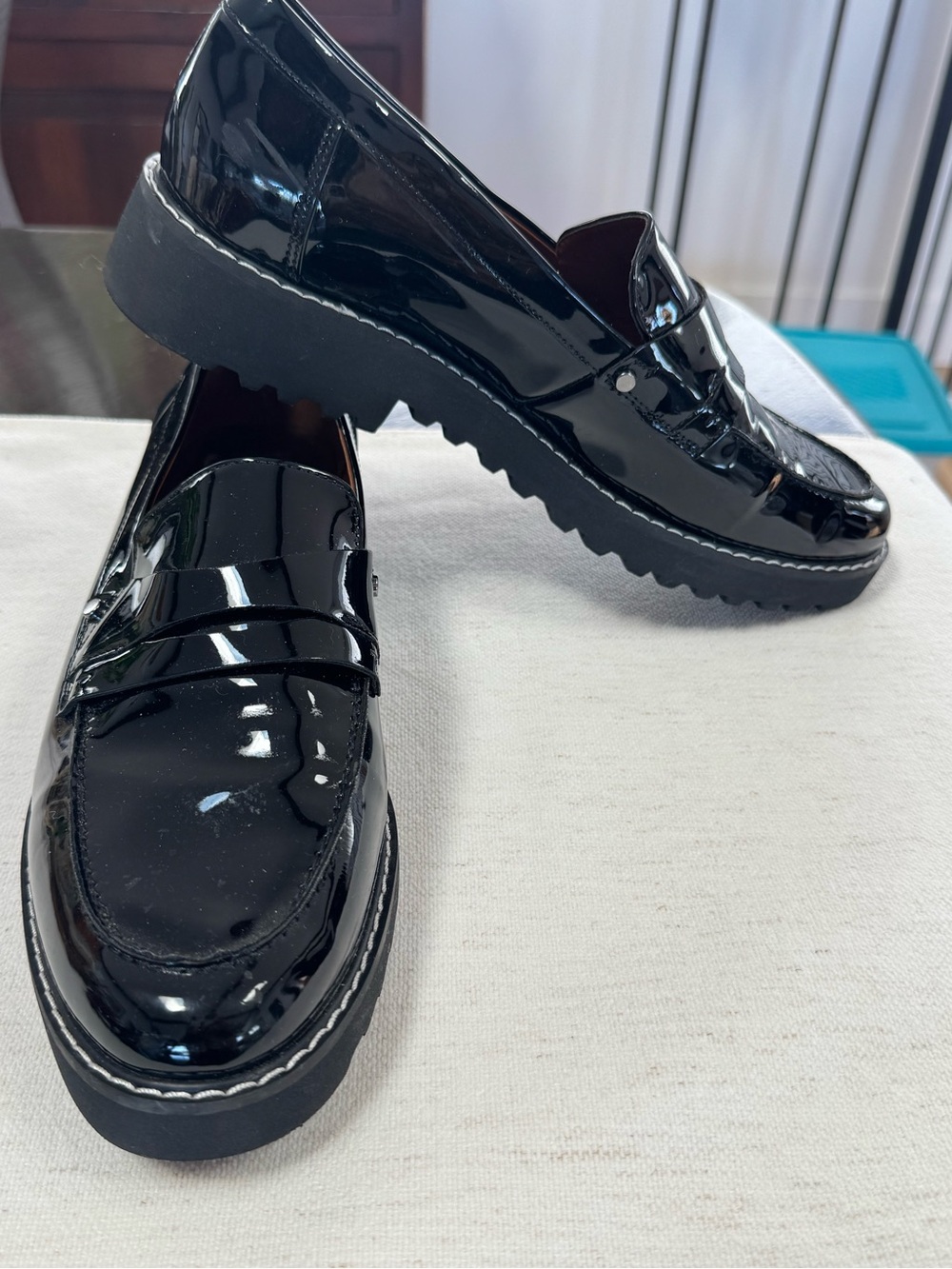 Franco Sarto Glossy Black Patent Penny Loafers